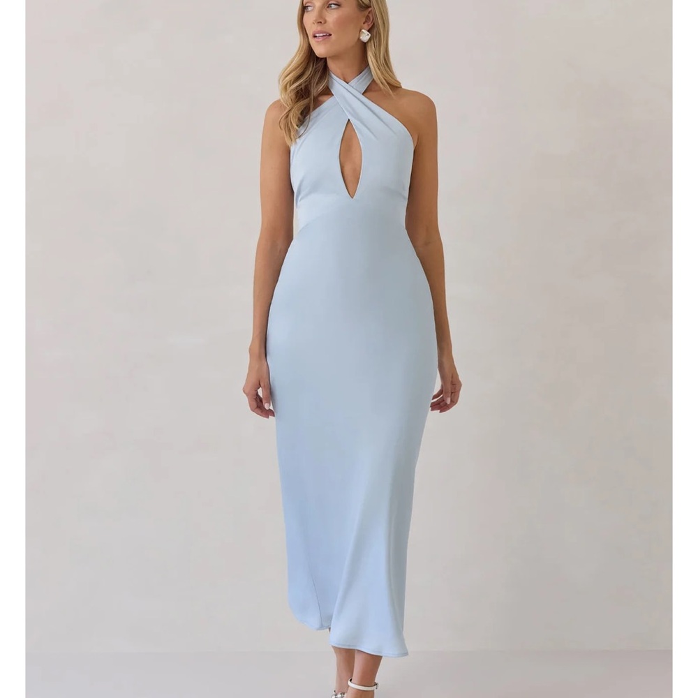 Park & Fifth Cooper Sky Blue Cross Neck Dress